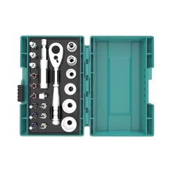 Clé à Cliquet En Coffret MAKITA - 21 Pièces - 12 Embouts + 6 Douilles + 1 Adaptateur 1/4" + Porte-embout Magnétique - B-54081