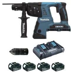 Perforateur-Burineur SDS+ 36V MAKITA - 2x18V Li-ion 5Ah - 26mm - 4xbatteries + 1xchargeur Rapide + 2 Coffrets Transport + Accessoires - DHR264PT4J -Electro Tool Soldes PHA50016 1