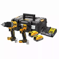 Pack Perceuse Visseuse à Percussion + Visseuse à Chocs 18V 1,7Ah Powerstack DEWALT - DCK2050E2T-QW -Electro Tool Soldes dewalt dck2050e2t qw kit 2 outils powerstack perceuse dcd805 visseuse dcf850 18v xrp 2x17ah avec coffret t stak